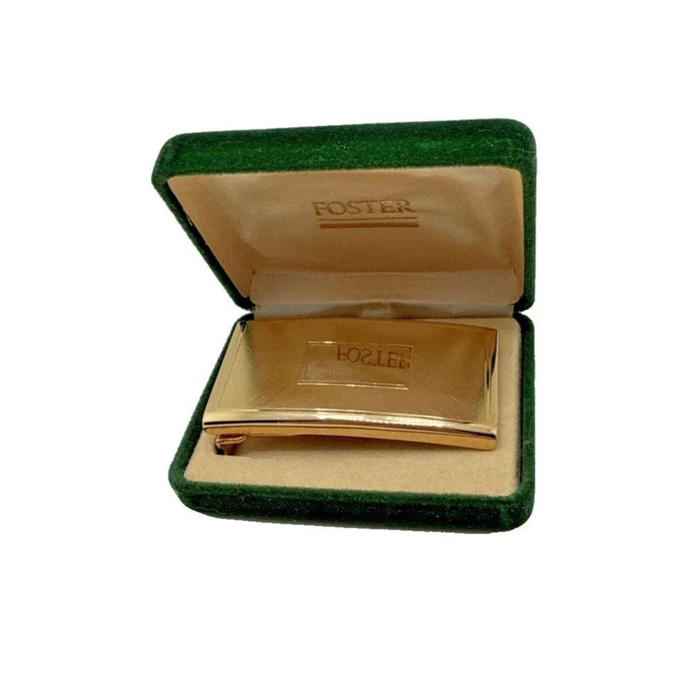 Vintage 1960s FOSTER Gold Tone Belt Buckle NOS with Original Box 1 1/8